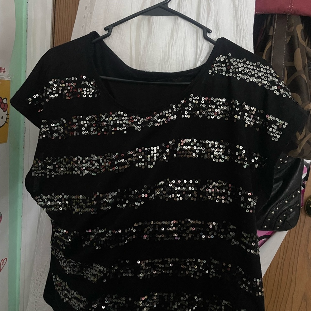 Black Sequin Stripe Women's Top